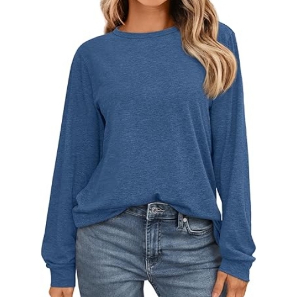 Long Sleeve Casual Loose Fit Top Sweater Blue